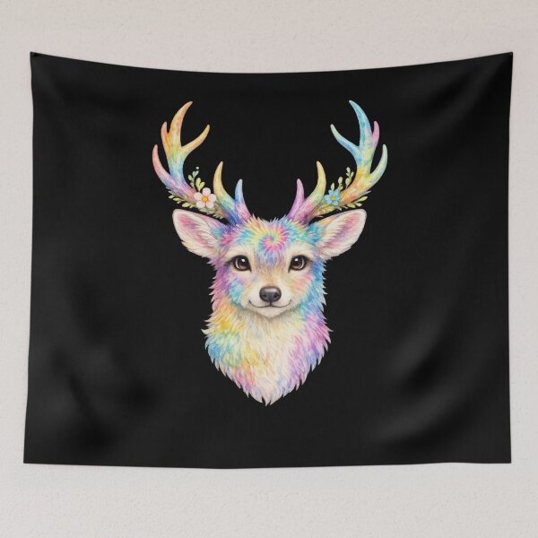 Item preview, Rainbow Tie-Dye Deer Portrait designed and sold by jgvisualarts.