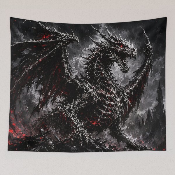 Item preview, Black Dragon Undead Skeletal Hellfire Gothic Castle designed and sold by DarkOriginArts.