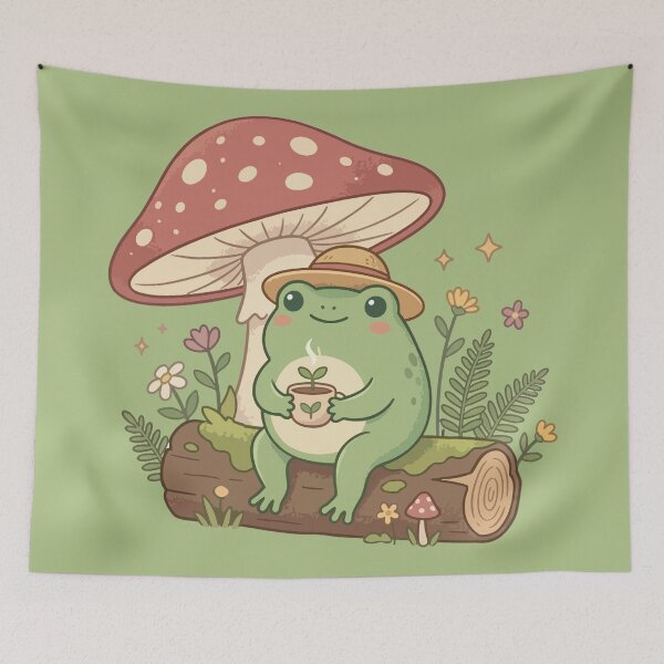 Item preview, Vintage Cottagecore Frog Aesthetic - Tea Party Under Mushroom designed and sold by RobArts90s.