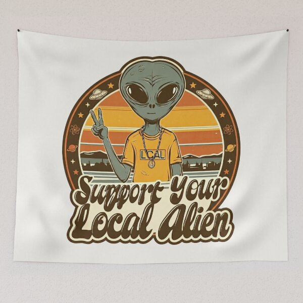 Item preview, Support Your Local Alien - Retro Sci-Fi Peace Sign designed and sold by Cosmic Cactus.