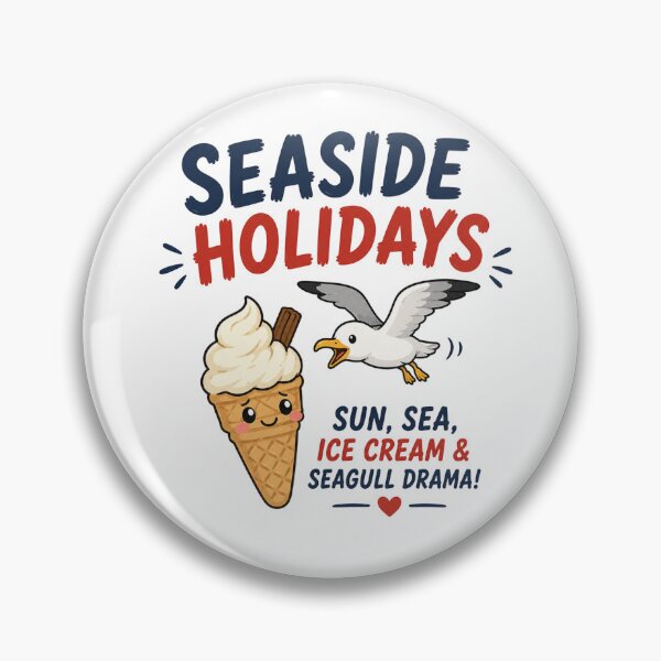 Item preview, Seaside Holidays Funny Sticker | Ice Cream and Seagull Cartoon designed and sold by Snackwave Ninety.