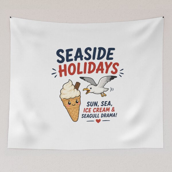 Item preview, Seaside Holidays Funny Sticker | Ice Cream and Seagull Cartoon designed and sold by Snackwave Ninety.