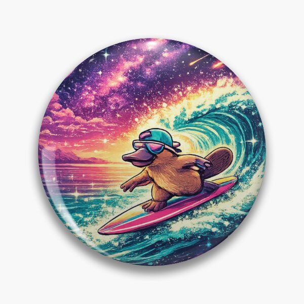 Item preview, Nocturnal surfing platypus under a cosmic sky designed and sold by shorethings.