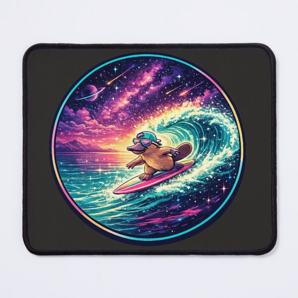 Item preview, Nocturnal surfing platypus under a cosmic sky designed and sold by shorethings.