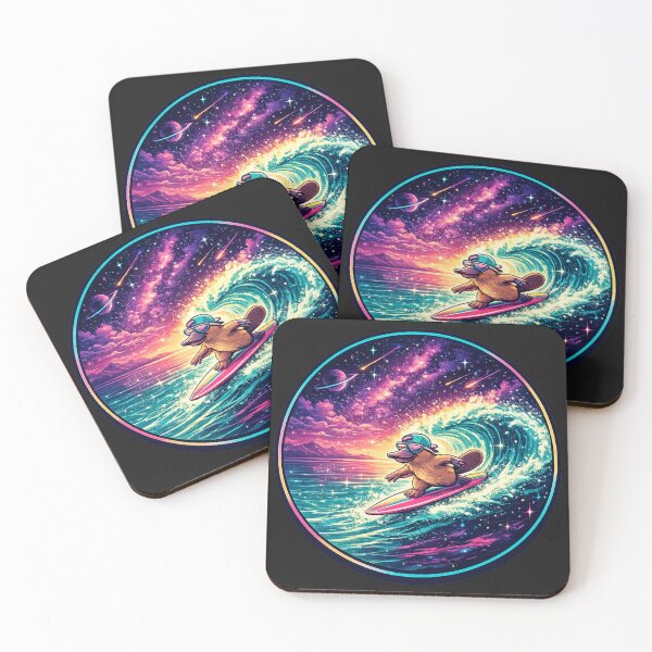 Item preview, Nocturnal surfing platypus under a cosmic sky designed and sold by shorethings.