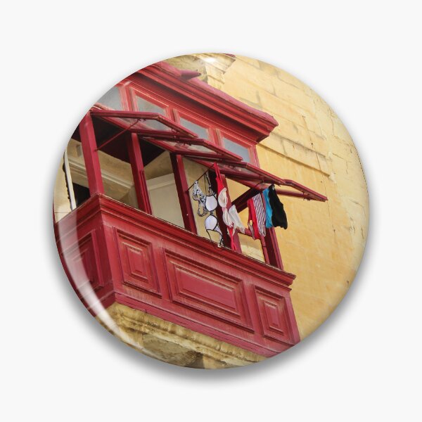 Item preview, Red Wooden Balcony With Hanging Laundry On Weathered Yellow Mediterranean Stone Facade designed and sold by Nmallia.
