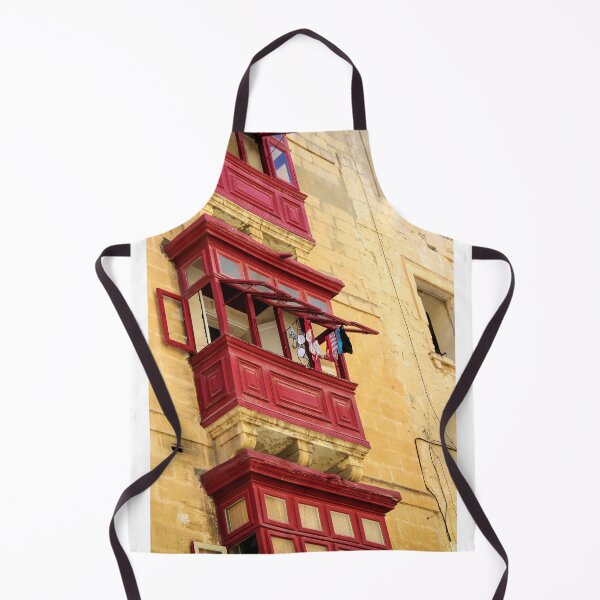 Item preview, Red Wooden Balcony With Hanging Laundry On Weathered Yellow Mediterranean Stone Facade designed and sold by Nmallia.
