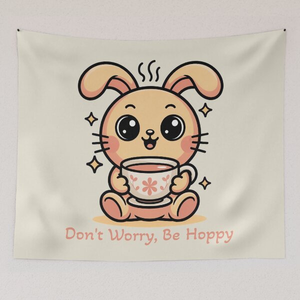 Item preview, Dont Worry Be Hoppy Cute Kawaii Bunny Pun Art designed and sold by AlexandraSand.