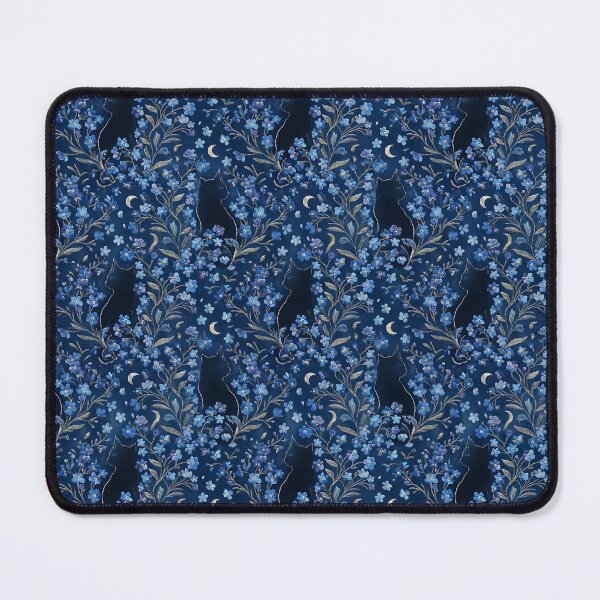 Item preview, Klimt Blue Flowers Moonlit Cat Pattern designed and sold by MythicCotton.
