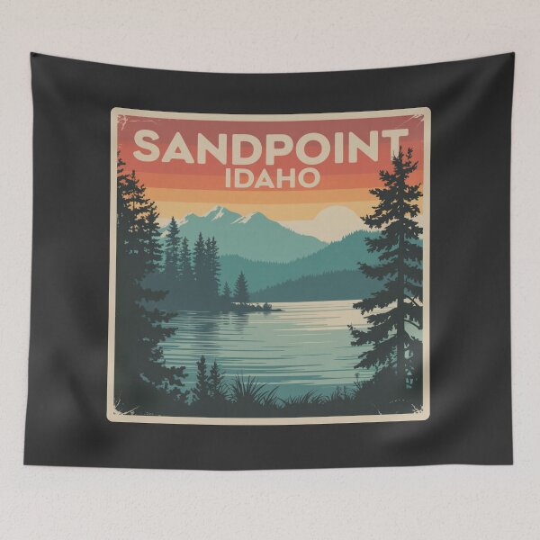 Item preview, Sandpoint Idaho Vintage Travel Poster – Lake & Mountain Retro Landscape designed and sold by ArcticFoxStudio.