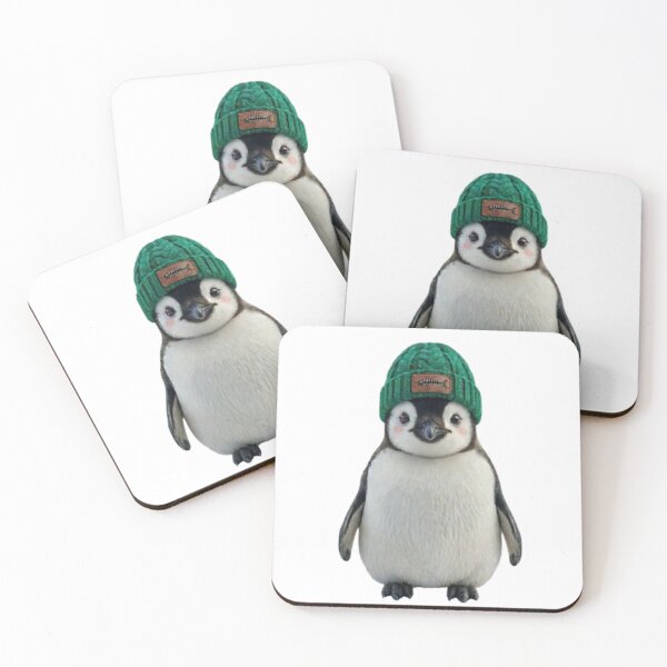 Item preview, Cute Baby Penguin Wearing Green Knit Beanie Hat designed and sold by Northern Glow Art.