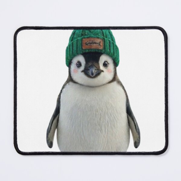 Item preview, Cute Baby Penguin Wearing Green Knit Beanie Hat designed and sold by Northern Glow Art.