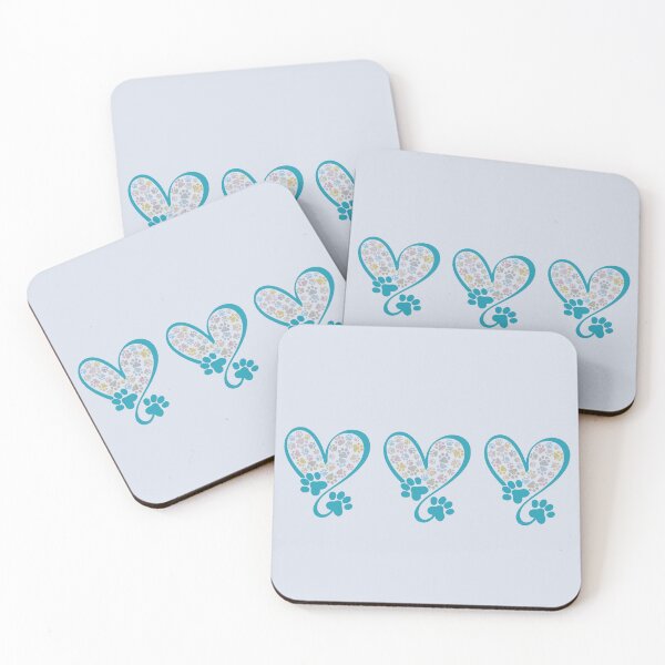 Item preview, Aqua hearts with colorful paw prints designed and sold by Doodles Down South.
