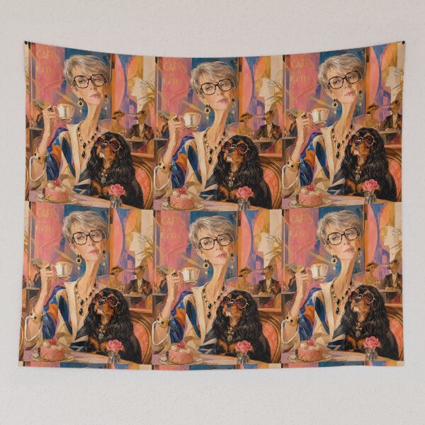 Item preview, A girl with a dog in a café. designed and sold by Natalia-Vlad.