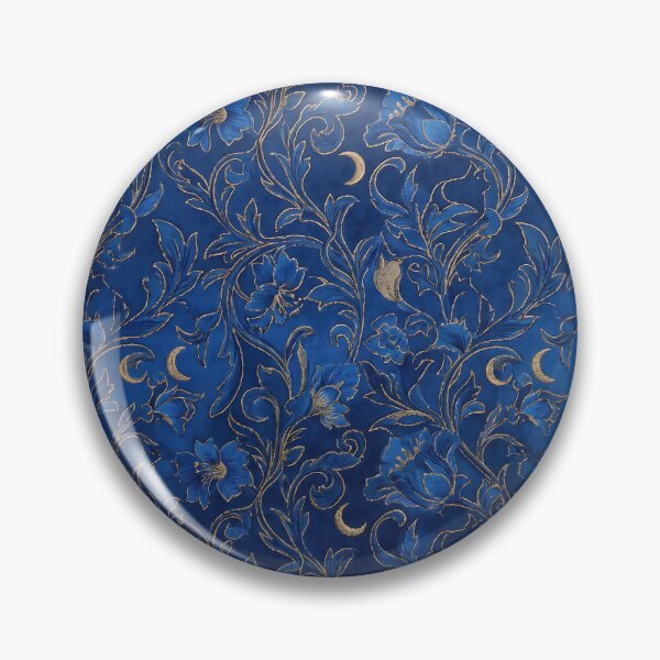 Item preview, Klimt Blue Flowers Moonlit Cat Botanical Pattern designed and sold by MythicCotton.