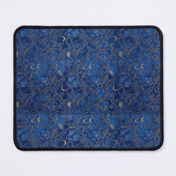 Item preview, Klimt Blue Flowers Moonlit Cat Botanical Pattern designed and sold by MythicCotton.