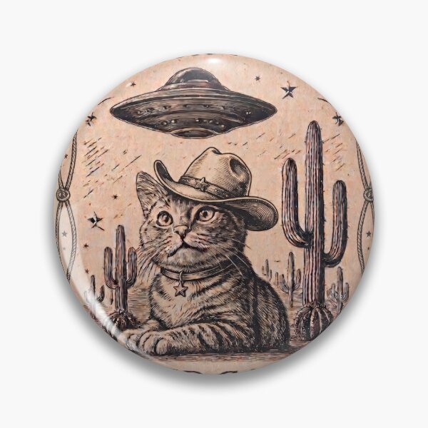 Item preview, Cowboys & Aliens And Cats - Funny Western Sci-Fi Vintage Art designed and sold by Cosmic Cactus.
