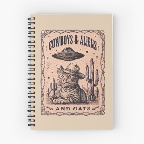 Item preview, Cowboys & Aliens And Cats - Funny Western Sci-Fi Vintage Art designed and sold by Cosmic Cactus.