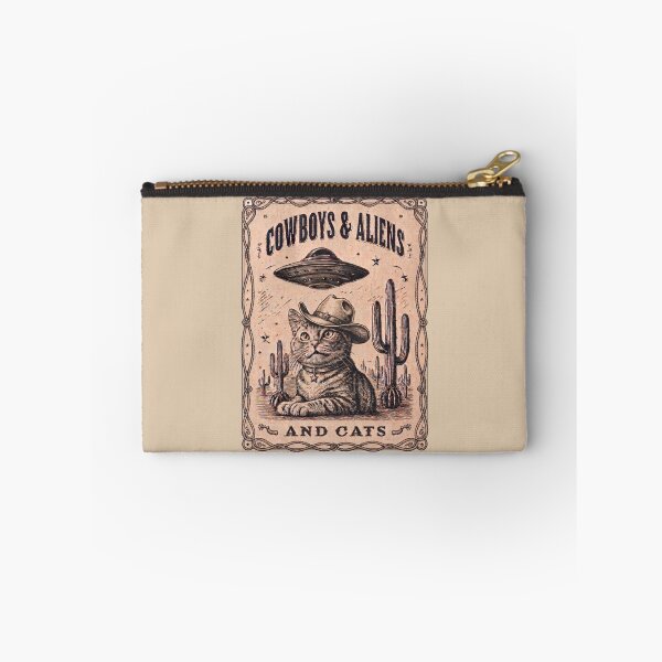 Item preview, Cowboys & Aliens And Cats - Funny Western Sci-Fi Vintage Art designed and sold by Cosmic Cactus.