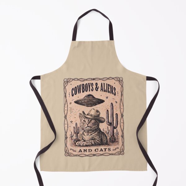 Item preview, Cowboys & Aliens And Cats - Funny Western Sci-Fi Vintage Art designed and sold by Cosmic Cactus.