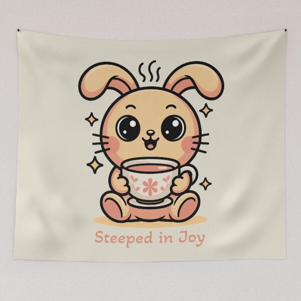 Item preview, Steeped in Joy Cute Kawaii Bunny Tea Pun Art designed and sold by AlexandraSand.
