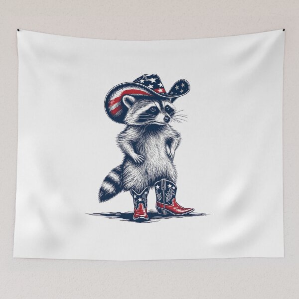 Item preview, Cowboy Raccoon in Western Boots designed and sold by PrintanovaDesign.