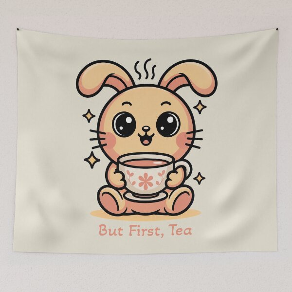 Item preview, But First Tea Cute Kawaii Bunny Aesthetic Art designed and sold by AlexandraSand.