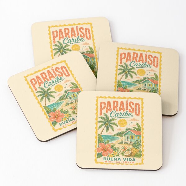 Item preview, Vintage Caribbean Postcard – Paraíso Caribe Travel Stamp Illustration designed and sold by Islabonita..