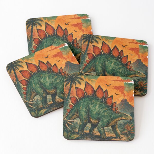 Item preview, Vibrant Stegosaurus Watercolor — Retro Luxe Emerald & Orange, Bold Inky Outlines designed and sold by Jandedan.