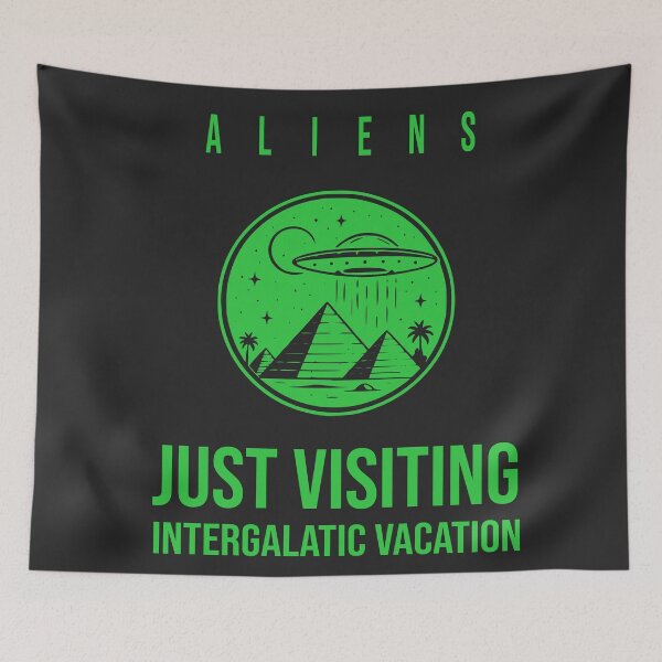 Item preview, Aliens Just Visiting Intergalactic Vacation UFO Pyramid Retro Sci-Fi Shirt - Green designed and sold by VoglR.
