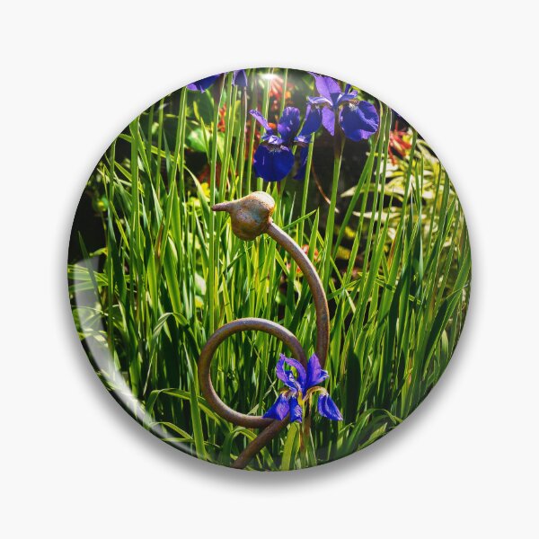 Item preview, The Bird & the Bloom — Blue Iris Garden with Bronze Sculpture Fine Art Photography designed and sold by Susarellis.