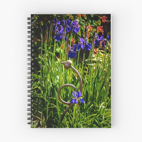 Item preview, The Bird & the Bloom — Blue Iris Garden with Bronze Sculpture Fine Art Photography designed and sold by Susarellis.