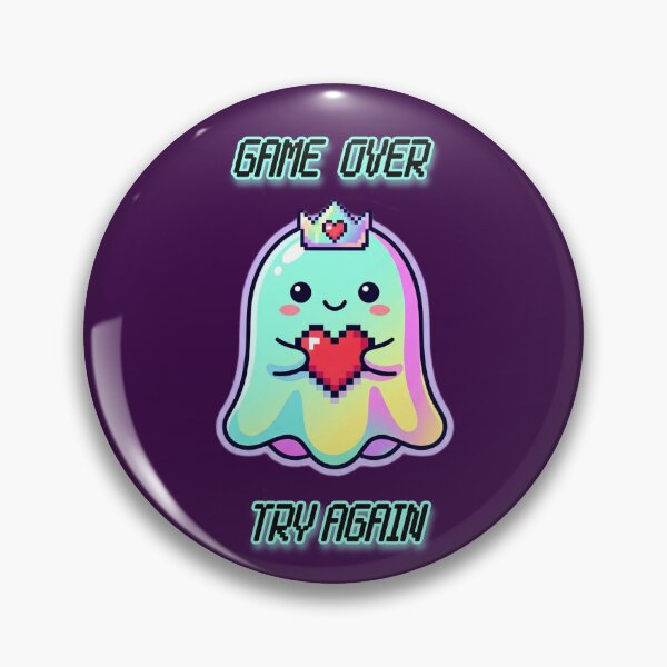 Item preview, Game Over Try Again - Kawaii Ghost Pixel Heart designed and sold by The Cartridge Club.