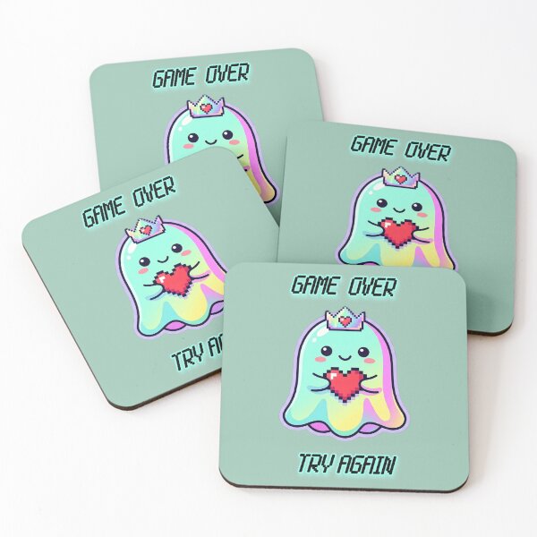 Item preview, Game Over Try Again - Kawaii Ghost Pixel Heart designed and sold by The Cartridge Club.