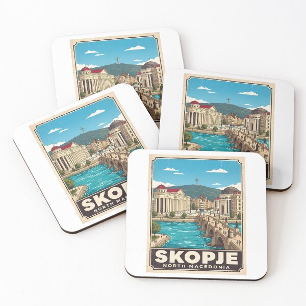 Item preview, Skopje North Macedonia Vintage Travel Poster | Retro City Bridge Wall Art designed and sold by Ar0undTheW0rld.