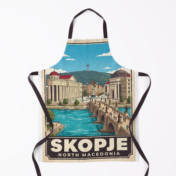 Item preview, Skopje North Macedonia Vintage Travel Poster | Retro City Bridge Wall Art designed and sold by Ar0undTheW0rld.
