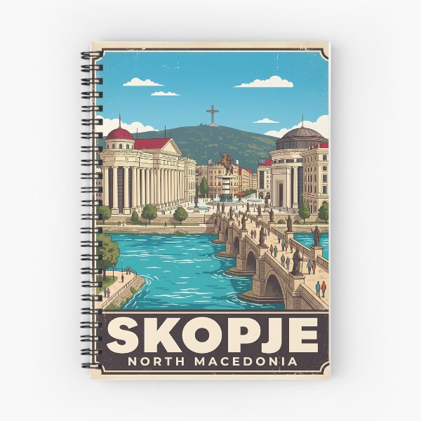 Item preview, Skopje North Macedonia Vintage Travel Poster | Retro City Bridge Wall Art designed and sold by Ar0undTheW0rld.