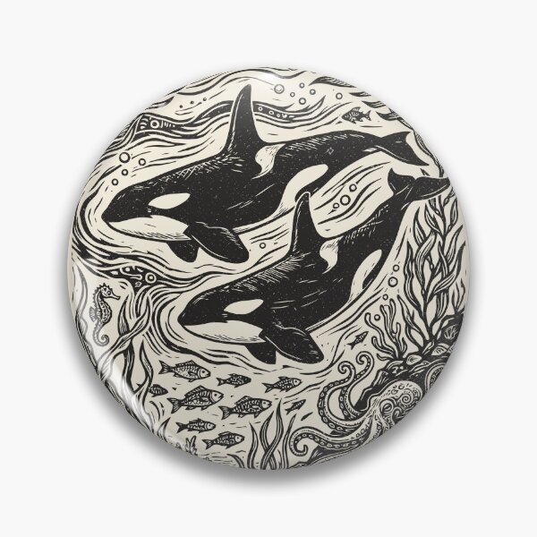 Item preview, Linocut Whales Orca Ocean Life Sea Creature  designed and sold by Y-Vibes.