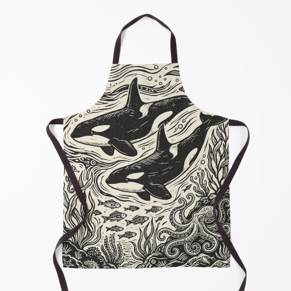 Item preview, Linocut Whales Orca Ocean Life Sea Creature designed and sold by Y-Vibes.