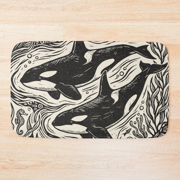 Item preview, Linocut Whales Orca Ocean Life Sea Creature  designed and sold by Y-Vibes.