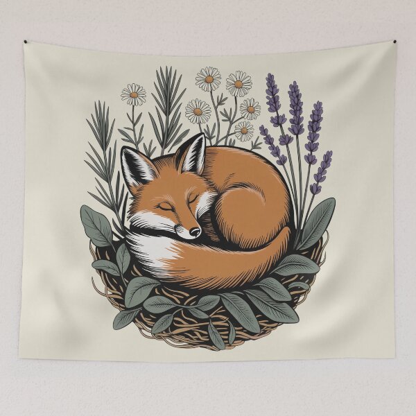 Item preview, Sleeping Fox in Lavender and Chamomile Botanical Art designed and sold by AlexandraSand.