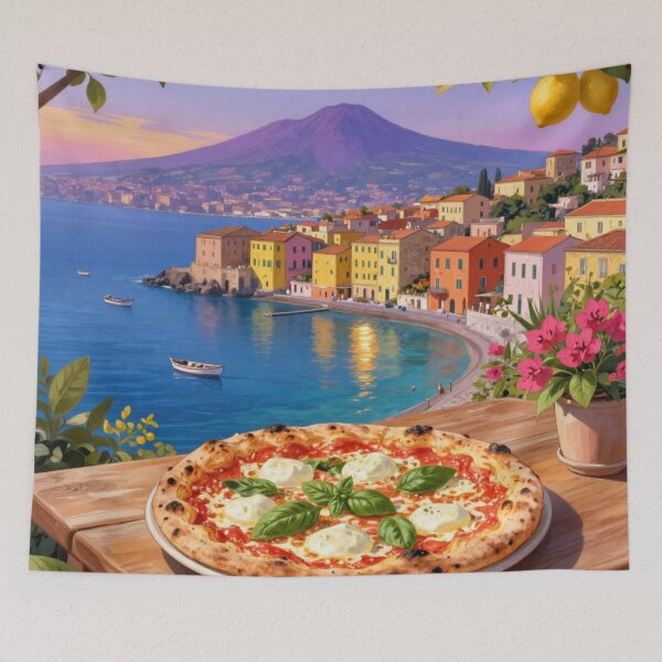 Item preview, Italian Pizza by the Sea with Mount Vesuvius | Naples Summer Aesthetic designed and sold by Aruellart.