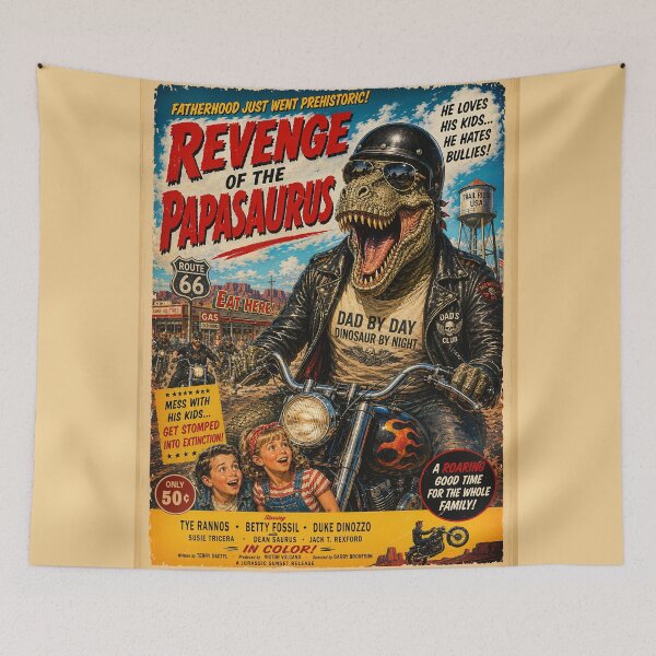 Item preview, Papasaurus Retro Movie Poster for Fathers Day designed and sold by PetsArt.