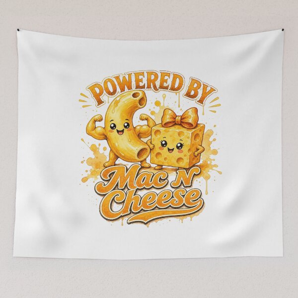 Item preview, Powered By Mac N Cheese Watercolor Shirt Design | Cute Kawaii Comfort Food Illustration designed and sold by Verycutethings.