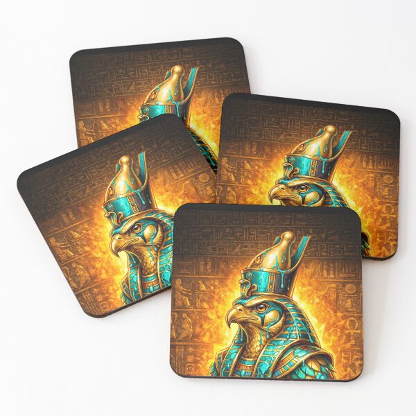Item preview, Egyptian God Horus Falcon - Golden Turquoise Drip Hieroglyphs designed and sold by GulfSignature.