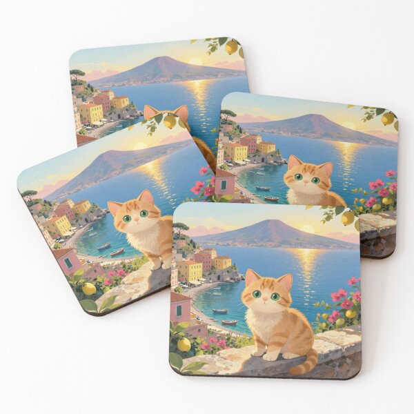 Item preview, A cute orange cat enjoying the magic of Naples at sunset. designed and sold by Aruellart.