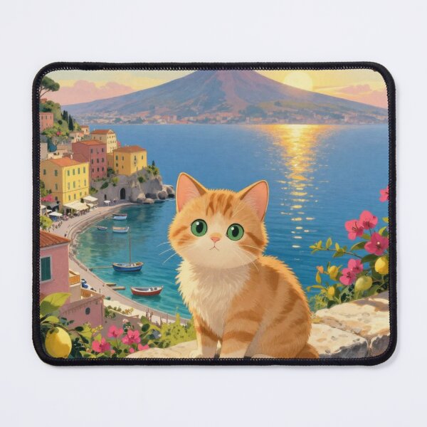 Item preview, A cute orange cat enjoying the magic of Naples at sunset. designed and sold by Aruellart.