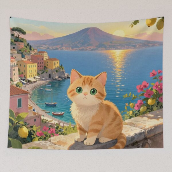 Item preview, A cute orange cat enjoying the magic of Naples at sunset. designed and sold by Aruellart.