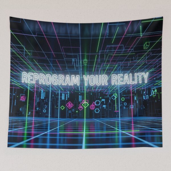 Item preview, Reprogram Your Reality – Futuristic Grid Space Motivation Design designed and sold by Altair_.