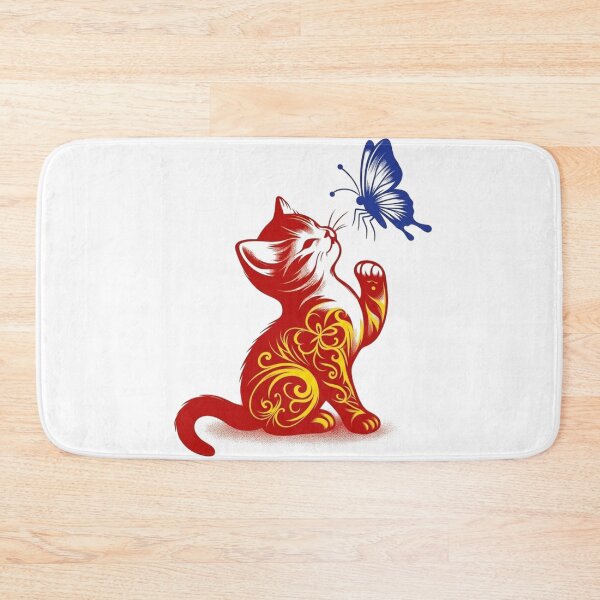 Item preview, Red Cat Butterfly Ornate Tribal Filigree Kitten Art designed and sold by Golden Threads Studio.
